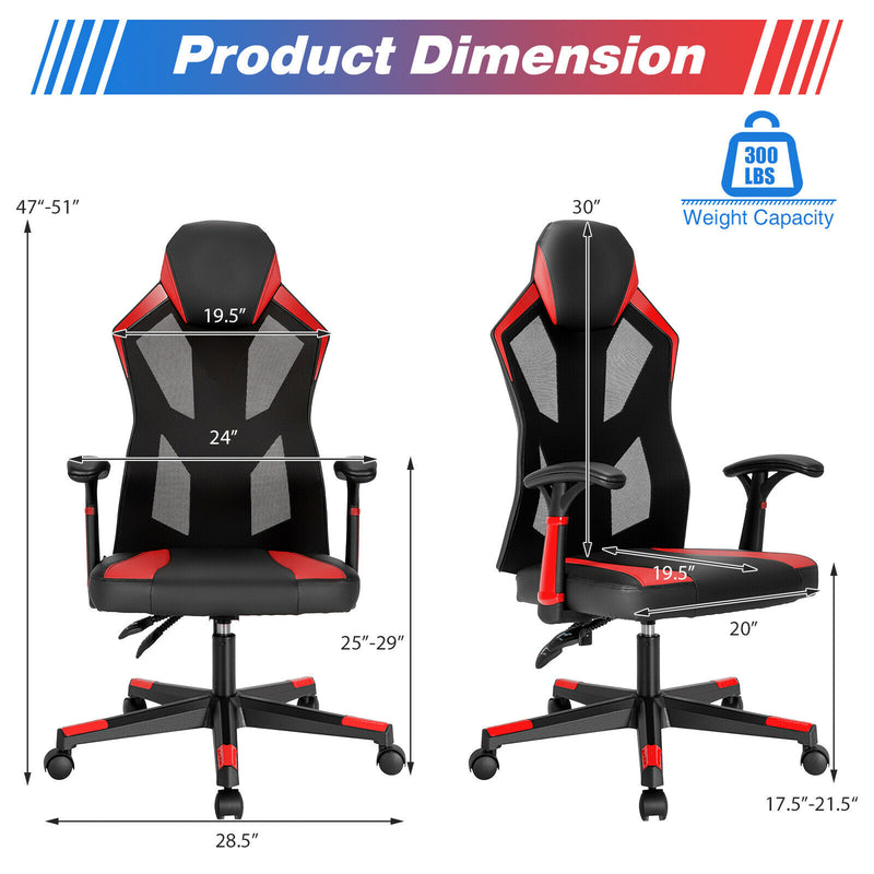 Gaming Chair Swivel Computer Office Chair w/ Adjustable Mesh Back Red