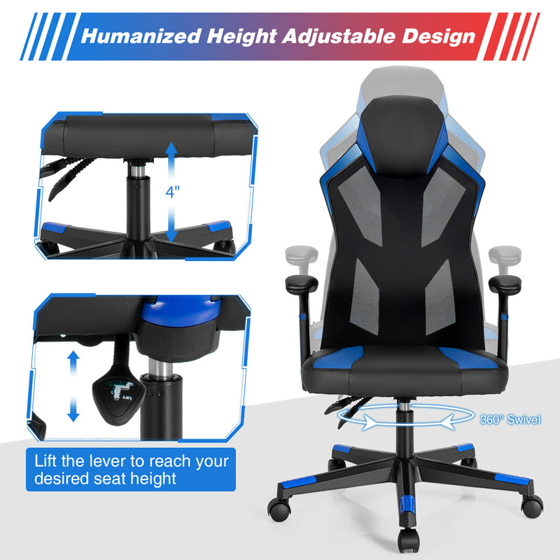 Gaming Chair Swivel Computer Office Chair w/ Adjustable Mesh Back Blue