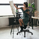 Mesh Drafting Chair Office Chair w/Adjustable Armrests & Foot-Ring Black