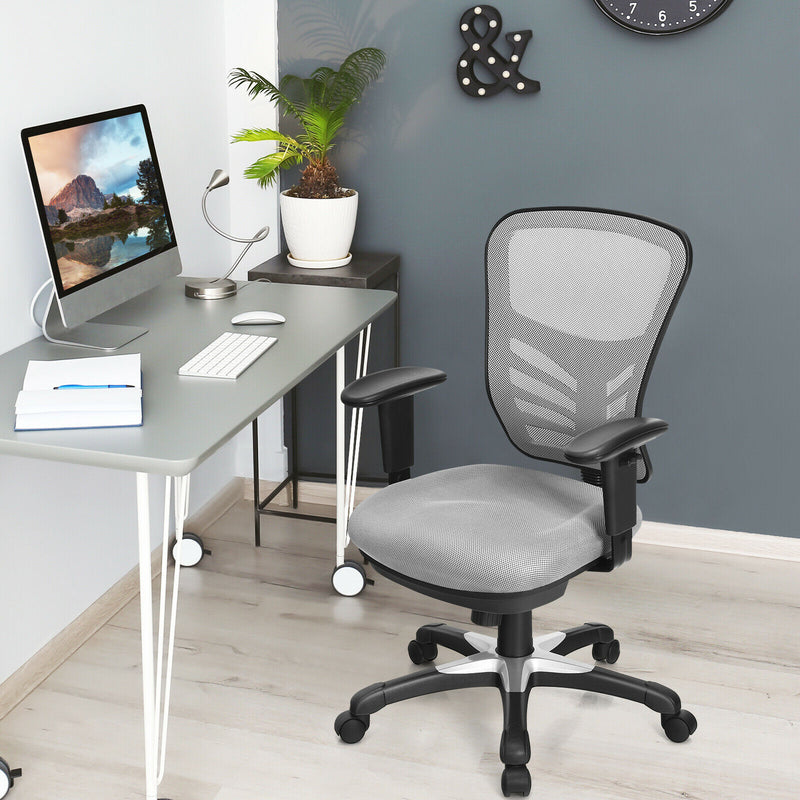 Mesh Office Chair 3-Paddle Computer Desk Chair w/ Adjustablfe Seat Grey