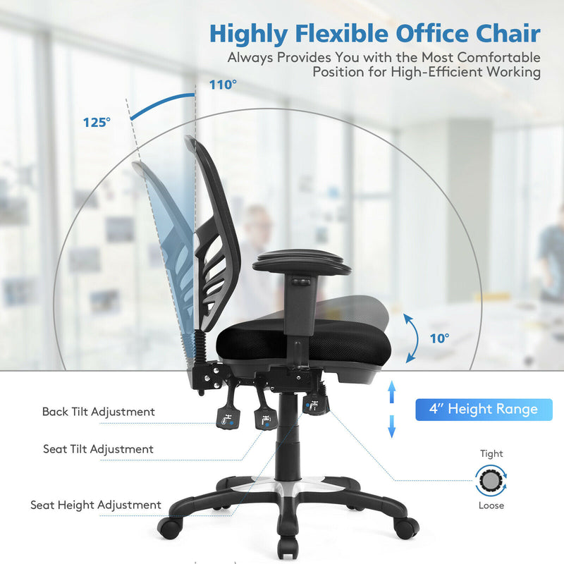 Mesh Office Chair 3-Paddle Computer Desk Chair w/ Adjustable Seat Black