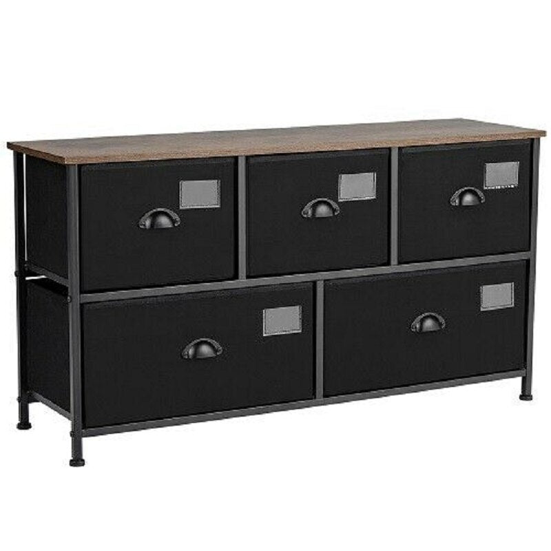 5-Drawer Dresser Storage Organizer Chest Fabric Drawer w/Labels Black