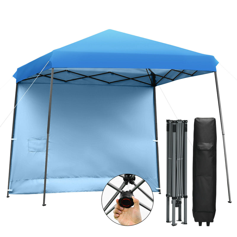 10ft X 10ft Pop Up Tent Slant Leg Canopy W/ Detachable Side Wall Blue