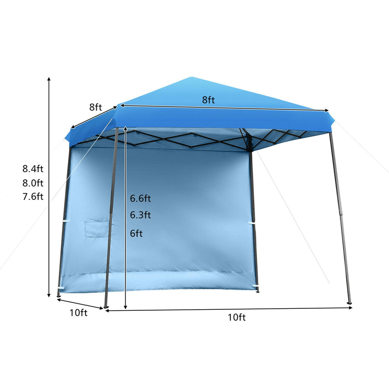 10ft X 10ft Pop Up Tent Slant Leg Canopy W/ Detachable Side Wall Blue