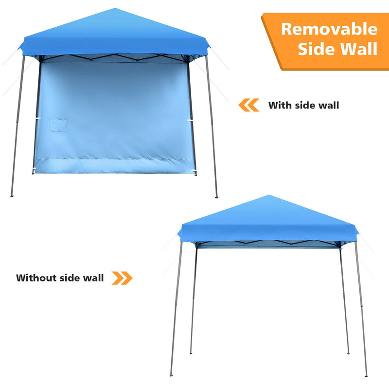 10ft X 10ft Pop Up Tent Slant Leg Canopy W/ Detachable Side Wall Blue