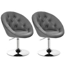 Set of 2 Bar Stools Swivel Vanity Accent Chairs w/Round Tufted Back Grey