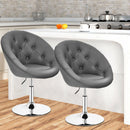 Set of 2 Bar Stools Swivel Vanity Accent Chairs w/Round Tufted Back Grey