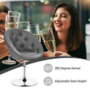 Set of 2 Bar Stools Swivel Vanity Accent Chairs w/Round Tufted Back Grey