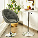 Set of 2 Bar Stools Swivel Vanity Accent Chairs w/Round Tufted Back Grey