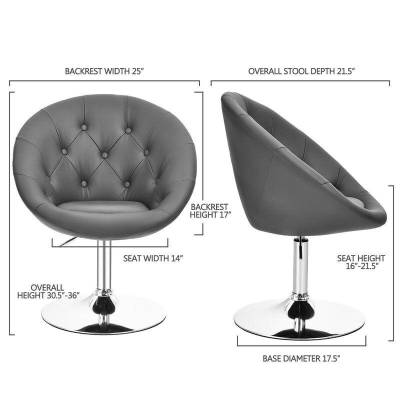 Adjustable Bar Stool Swivel Vanity Accent Chair w/Round Tufted Back Grey