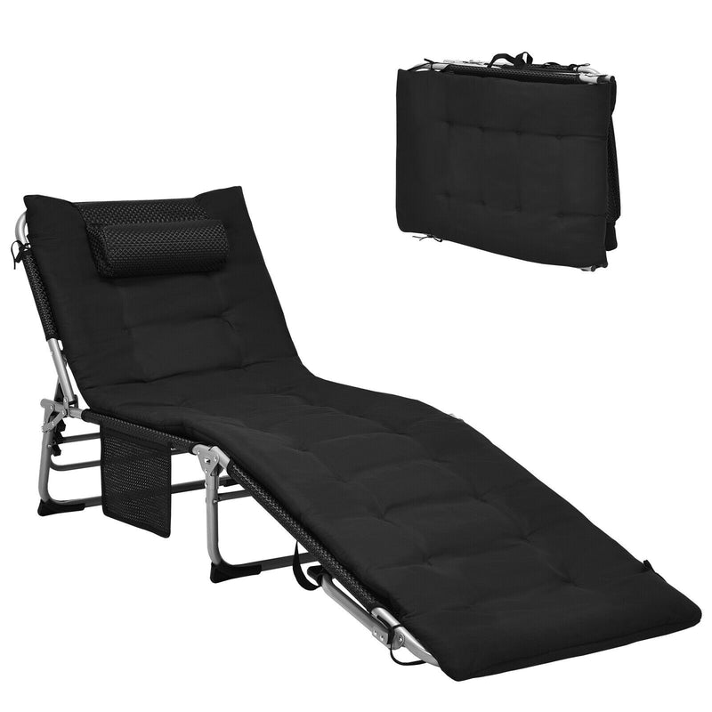 4-Fold Oversize Padded Folding Chaise Lounge Chair Reclining Chair Black