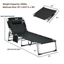 4-Fold Oversize Padded Folding Chaise Lounge Chair Reclining Chair Black