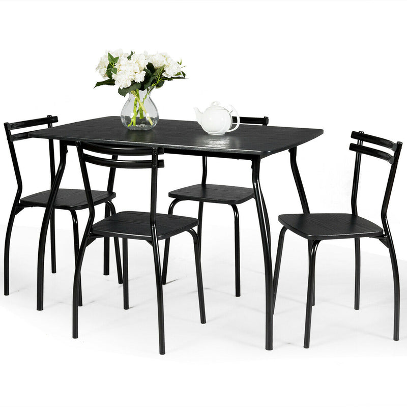 5 Pcs Dining Set Table And 4 Chairs Home Kitchen Room Breakfast Furniture Black