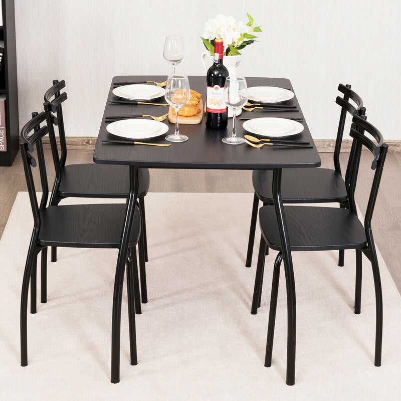 5 Pcs Dining Set Table And 4 Chairs Home Kitchen Room Breakfast Furniture Black
