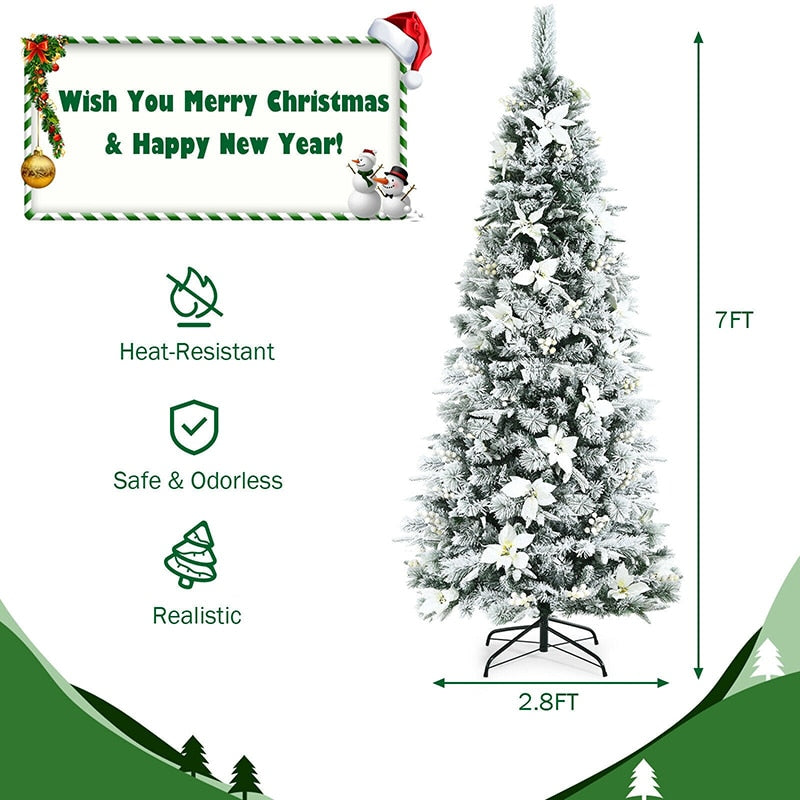 7 Feet Artificial Christmas Tree Snow Flocked Pencil Tree High Quality