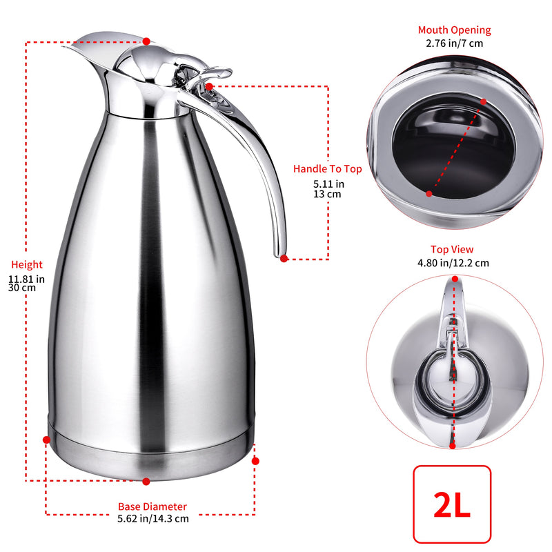 2L Thermal Coffee Carafe Insulated 2L,Vacuum Jug Stainless Steel