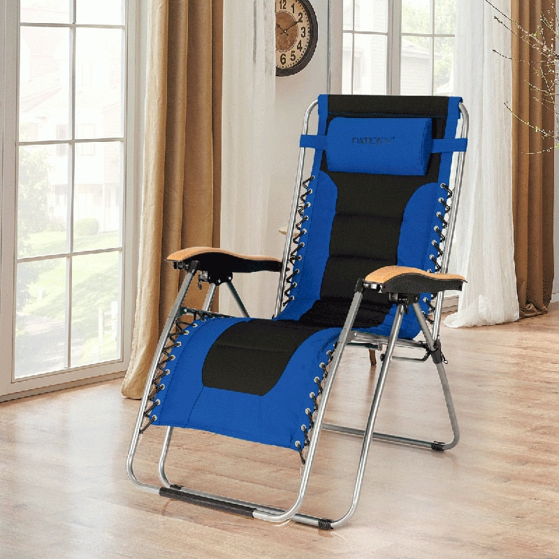 Oversize Folding Adjustable Padded Zero Gravity Lounge Chair Metal Latch