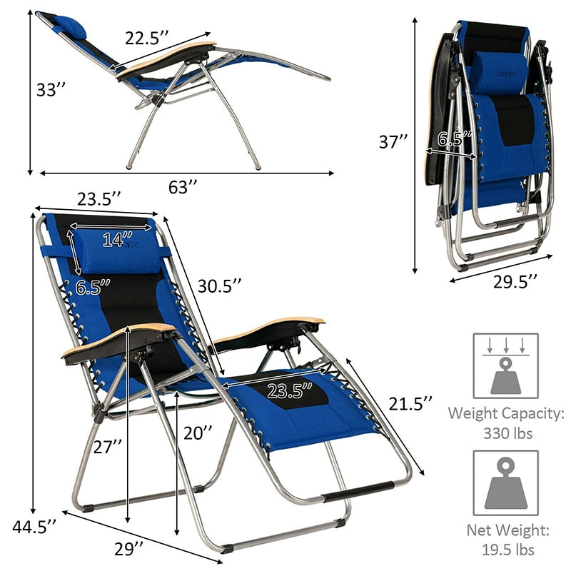 Oversize Folding Adjustable Padded Zero Gravity Lounge Chair Metal Latch