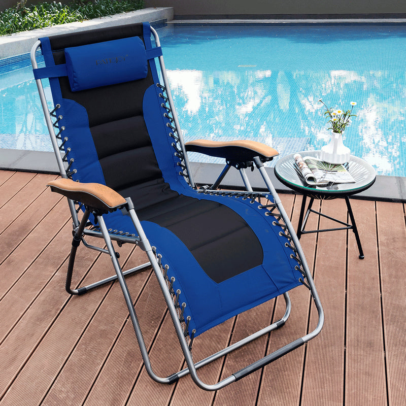 Oversize Folding Adjustable Padded Zero Gravity Lounge Chair Metal Latch