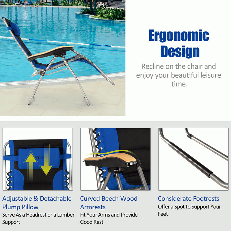 Oversize Folding Adjustable Padded Zero Gravity Lounge Chair Metal Latch