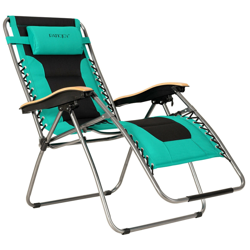 Oversize Folding Adjustable Padded Zero Gravity Lounge Chair Metal Latch