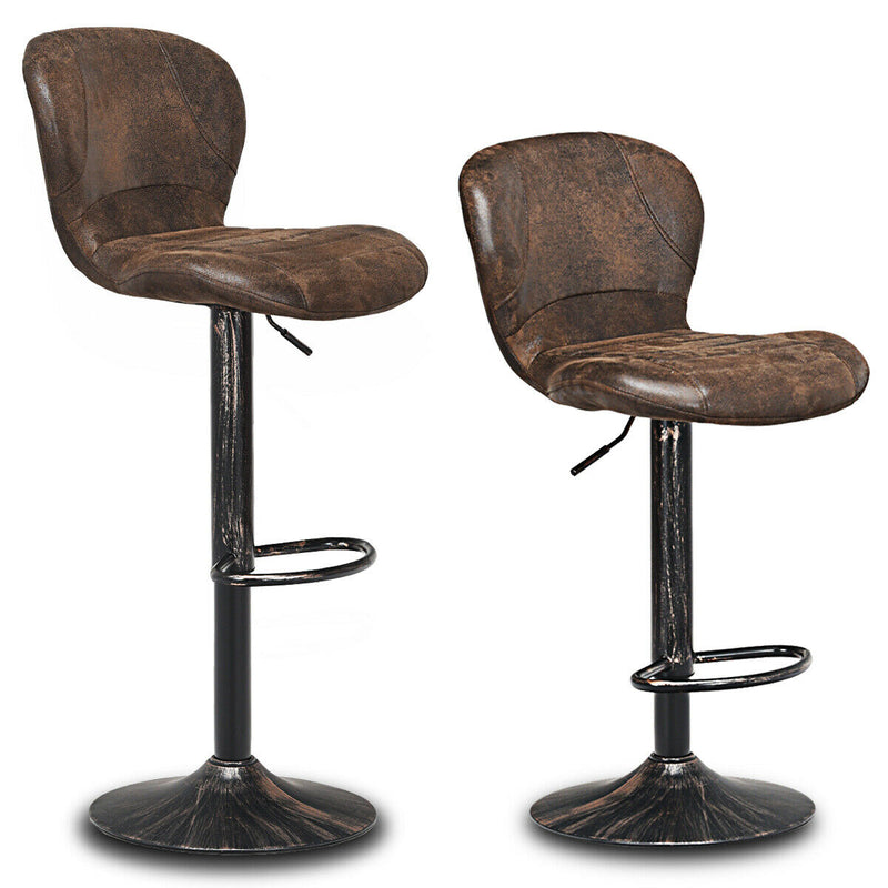 2 PCS Adjustable Retro Swivel Bar Stool W/ Backrest & Footrest Pub Kitchen Brown