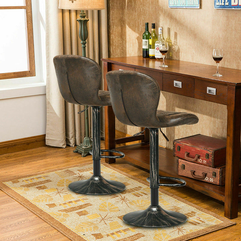 2 PCS Adjustable Retro Swivel Bar Stool W/ Backrest & Footrest Pub Kitchen Brown