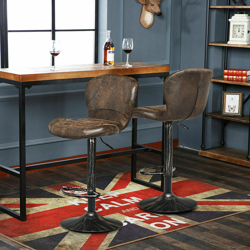 2 PCS Adjustable Retro Swivel Bar Stool W/ Backrest & Footrest Pub Kitchen Brown