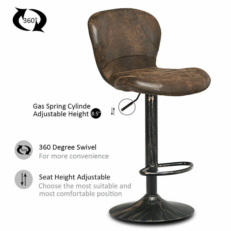 2 PCS Adjustable Retro Swivel Bar Stool W/ Backrest & Footrest Pub Kitchen Brown