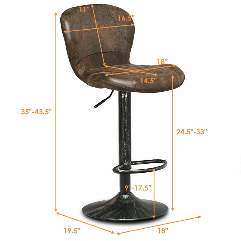 2 PCS Adjustable Retro Swivel Bar Stool W/ Backrest & Footrest Pub Kitchen Brown