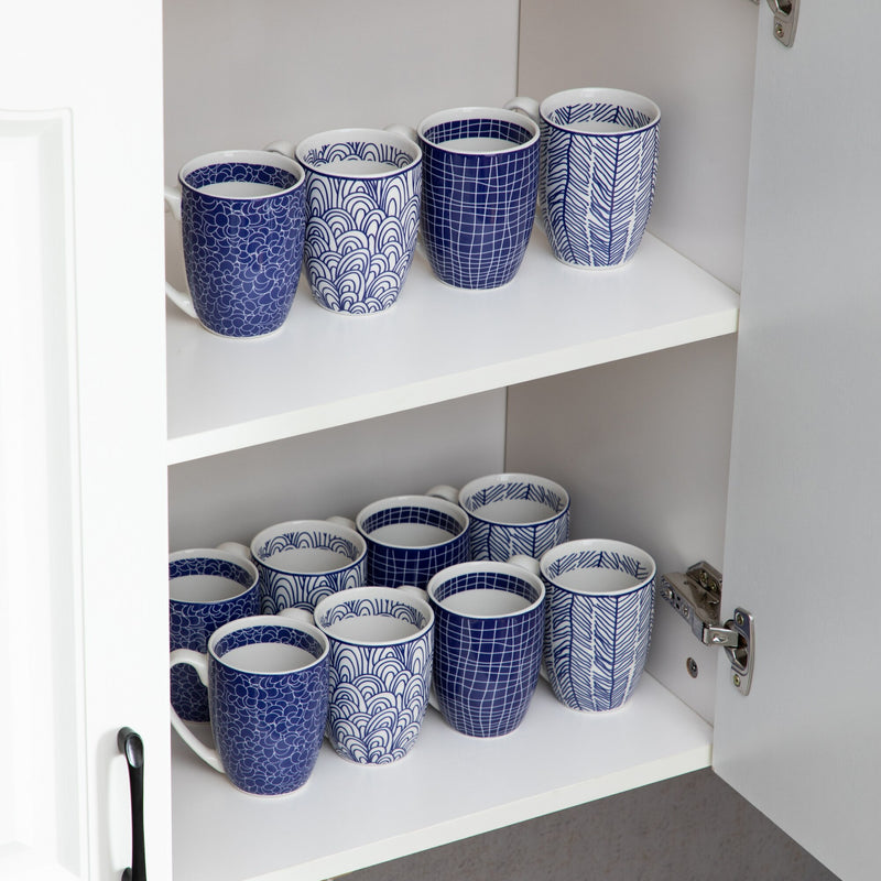 4/8/12 Piece Porcelain Coffee Mug Set Blue 300 ml/10.6 Ounce