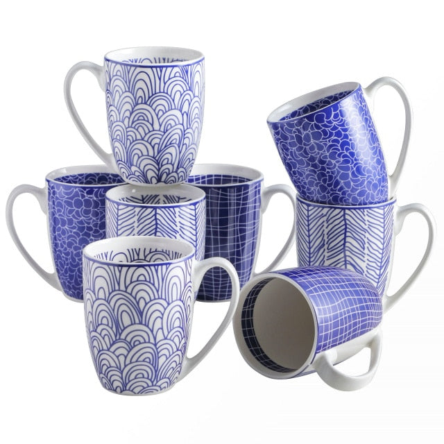 4/8/12 Piece Porcelain Coffee Mug Set Blue 300 ml/10.6 Ounce