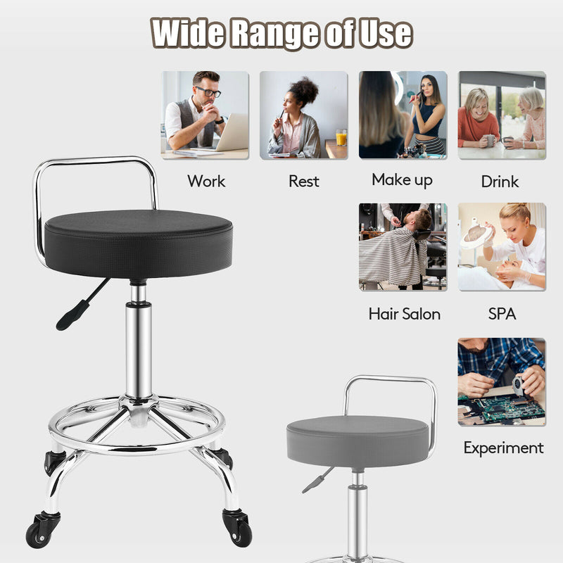 Pneumatic Work Stool Rolling Swivel Task Chair Spa Office Salon w/Cushioned Seat