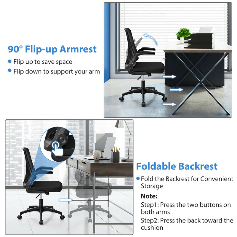Office Chair Swivel Computer Desk Chair w/Foldable Backrest & Flip-Up Arms