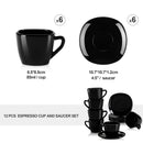 6PCS 4.5'' Black Glassware Espresso Coffee Saucer Set Square