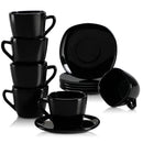 6PCS 4.5'' Black Glassware Espresso Coffee Saucer Set Square