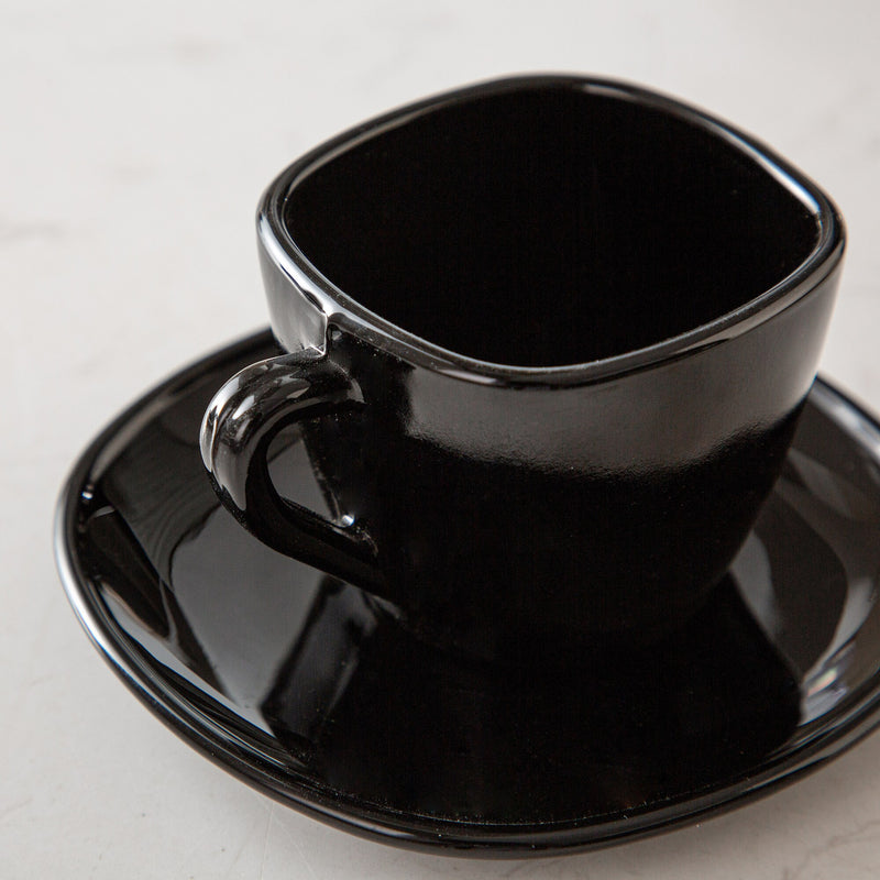 6PCS 4.5'' Black Glassware Espresso Coffee Saucer Set Square