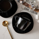 6PCS 4.5'' Black Glassware Espresso Coffee Saucer Set Square
