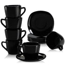 6PCS 4.5'' Black Glassware Espresso Coffee Saucer Set Square