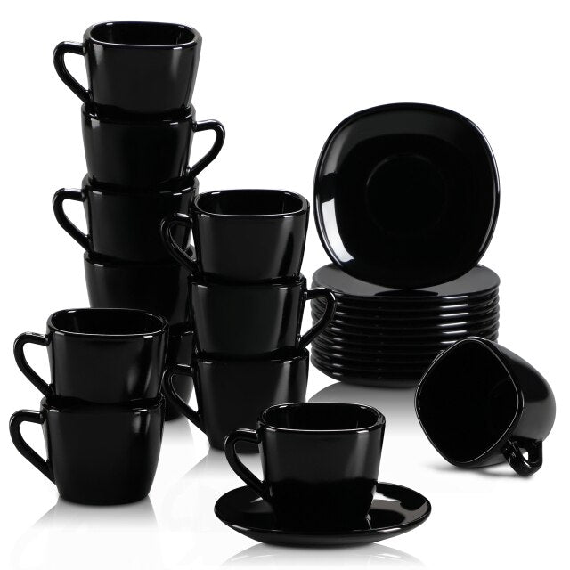 6PCS 4.5'' Black Glassware Espresso Coffee Saucer Set Square