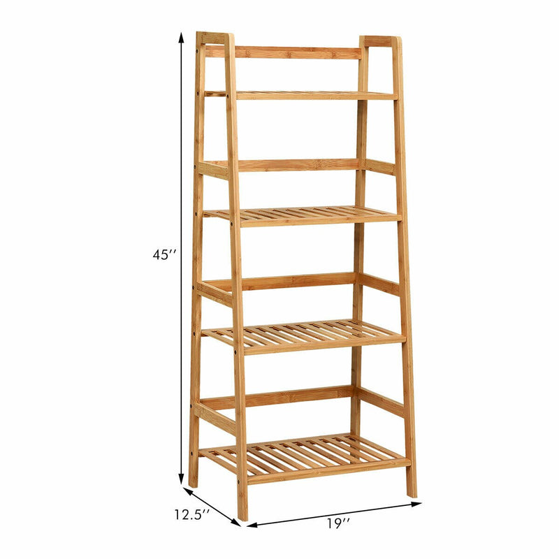 4-Tier Bamboo Ladder Shelf Plant Display Stand Rack Bookshelf Natural