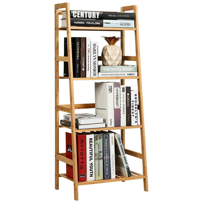 4-Tier Bamboo Ladder Shelf Plant Display Stand Rack Bookshelf Natural