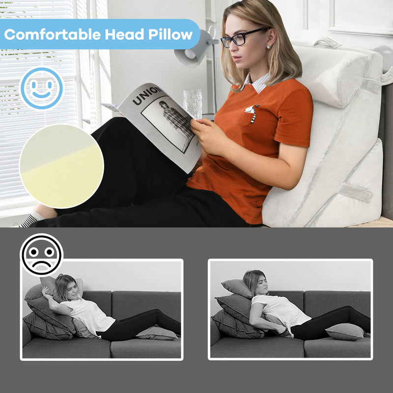 Bed Wedge Pillow Adjustable Neck Back Support Memory Foam Headrest White