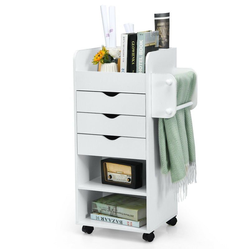 Craft Storage Cart Mobile Drawer Utility Cart w/Drawers Shelves White