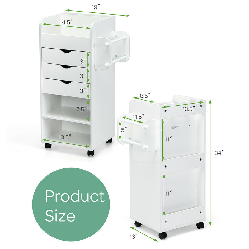 Craft Storage Cart Mobile Drawer Utility Cart w/Drawers Shelves White