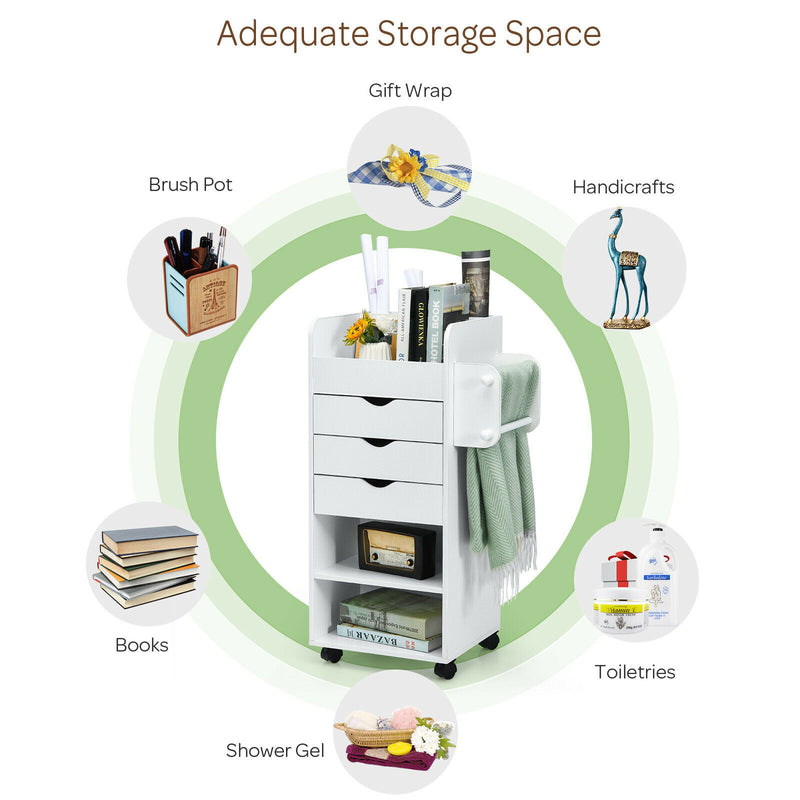 Craft Storage Cart Mobile Drawer Utility Cart w/Drawers Shelves White