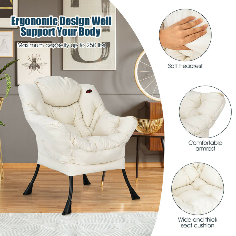 Modern Polyester Fabric Lazy Chair Single Sofa Chair w/Side Pocket