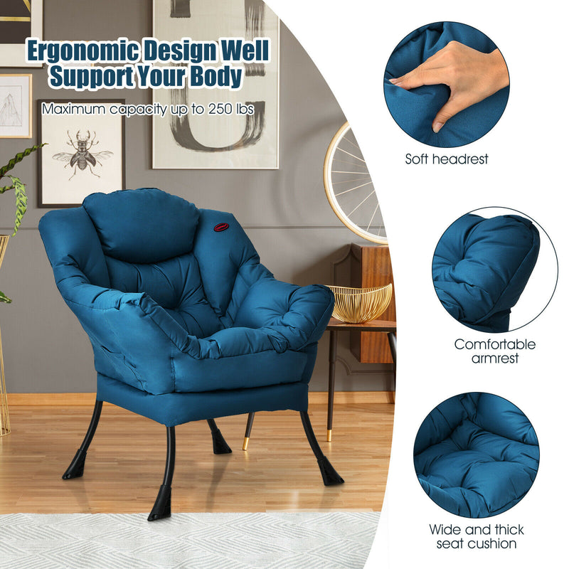 Modern Polyester Fabric Lazy Chair Single Sofa Chair w/Side Pocket