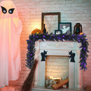 9ft Pre-lit Christmas Halloween Garland Black w/ 50 Purple LED Lights