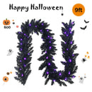 9ft Pre-lit Christmas Halloween Garland Black w/ 50 Purple LED Lights